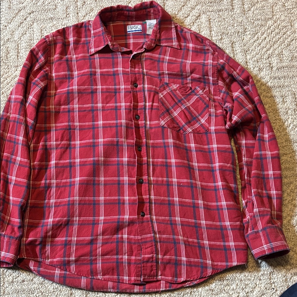 Simply Basic Men's Red Plaid Button Down Shirt 100% Cotton